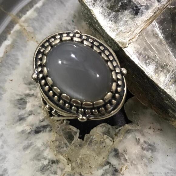 Carolyn Pollack Sterling Silver Oval Gray Agate Decorated Ring Size 9 For Women - Picture 1 of 10